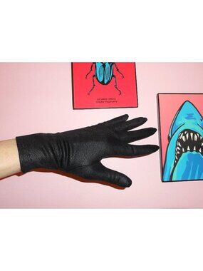 Vintage Black Formal Dress Gloves size S textured pattern mcm retro pinup